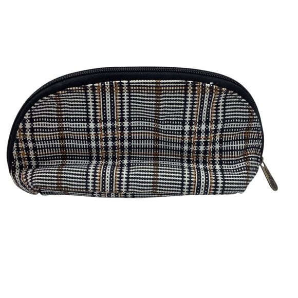 Thirty-One Plaid Cosmetic Bag Crown Embroidery 7.5" Cotton/Polyester - Picture 3 of 6